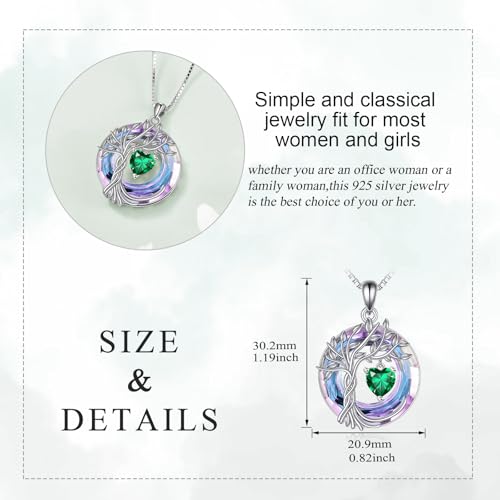 POPLYKE Mothers Day Gifts for Mom Her Wife Tree of Life Necklace 925 Sterling Silver Birthstone Pendant with Crystal Anniversary Birthday Wedding Jewelry for Women - color: 05-May-Emerald, style: White Gold Plated-Amethyst Crystal
