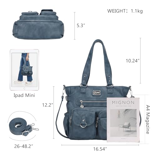 KL928 Large Purses for Women Shoulder Bag Tote Handbags Stylish Vegan Leather Hobo Bags Ladies, A-Black-4 | Large - color: Blue