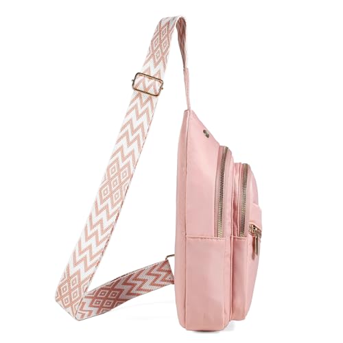 Xsecnua Crossbody Sling Bag Small Sling Backpack, Cross Body Bag Chest Bag for Women Men Travel Hiking Daypack - color: D-pink