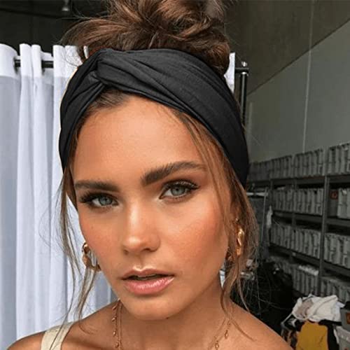 DRESHOW 8 Pack Headbands for Women Yoga Knotted Headbands Elastic Criss Cross Hair Accessories Sports Head Wrap Non Slip - color: 8 Pack Plain Black