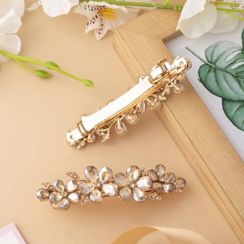 Joez Wonderful Rhinestone Hair Clips, Bridal Hair Accessories for Women, Sparkly Crystal Hair Pins, Fancy Hair Barrettes for Wedding, Bride, Long Hair (Champagne Flower, 1 Pcs) - color: Flower Champagne
