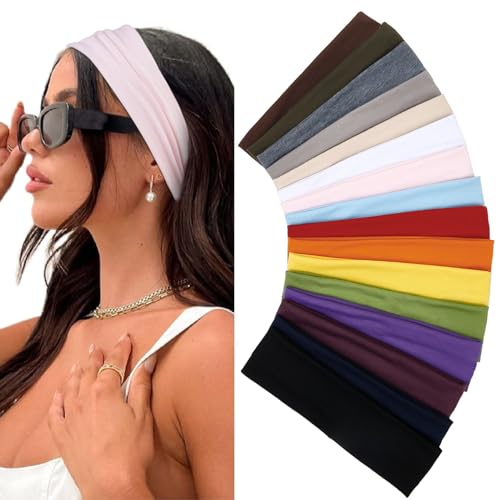 Multicolor Fashion Women's Hair Accessories - 16 Pack Elastic Non-Slip Soft Cloth Headbands for Yoga, Running, and Sports - color: OWN THE WORLD