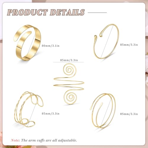 Giovanchi 5 Pieces Arm Cuff Upper Arm Band Cuff Bracelets for Women Adjustable Armband Set - style: D-Gold