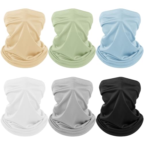 Geyoga 6 Pieces Summer UV Protection Cooling Neck Gaiter Face Clothing Neck Gaiter Mask Scarf Sunscreen Breathable Bandana - color: Light Color