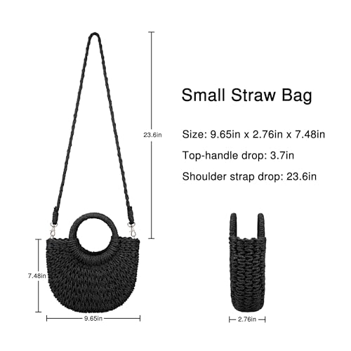 Womens Straw Beach Bag Woven Crossbody Shoulder Bags Top Handle Satchel Handbag Purse for Summer - color: Black