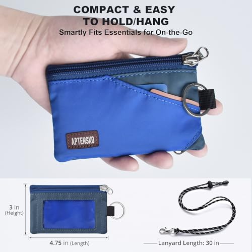 RFID Blocking Travel Wallet with Adjustable Lanyard, Small Nylon Zipper Pouch and Badge Holder for ID, Credit Cards, Cash, Keys, Commuters (Blue+SlateBlue) - color: Blue+Slate Blue