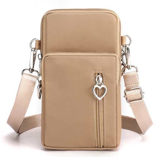JANKS Small Crossbody Bag for Women - Mini Phone Purses with Crossbody Strap and Wallet - Nylon Arm Bag - color: A-khaki
