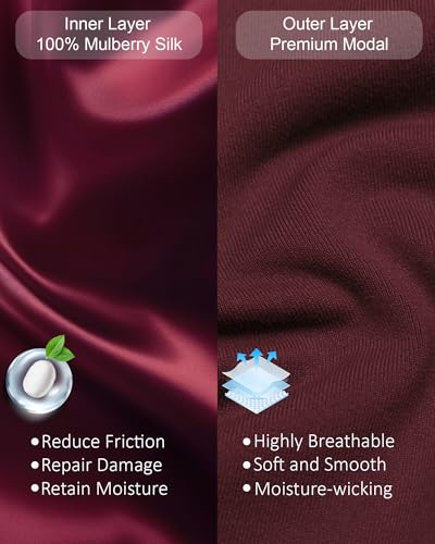 100% Mulberry Silk Bonnet for Sleeping Women Men, Real Silk Lined Bonnets for Curly Hair, Braid Sleep Cap Black Womens - color: Wine Red