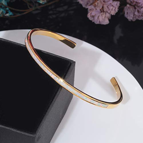 CiNily Womens Cuff Bracelet,Opal Bangle Bracelets Gold Plated Hypoallergenic Ladies Gemstone Open Cuff Bangle Bracelet - color: thin open cuff bracelet-yellow color