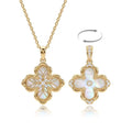 Fettero Dainty Gold Necklace for Women - Double Sided Pendant Necklace 14K Gold Plated Charm Clover Necklace Jewelry for Valentine's Day - color: Mother Pearl White