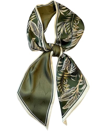 kcctoo 59" Mulberry Silk Like Head Scarf Women's Fashion Square Neck Satin Scarfs for Bag Hair Scarves Gift 59 * 5.9” - color: A011-dark Green Leaves/59"x5.9"