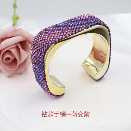 Women's Wide Cuff Bracelet Statement Jewelry with Sparkling Rhinestones, Open Adjustable Design for Party, Evening, Daily Wear - color: Purple