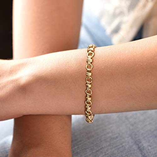 BENEIGE Women Bracelet 14K Gold Plated Paperclip Satellite Bead Ball Oval Cuba Cable Box Chain Daily Charm Layered Link Silver Bracelets Adjustable Jewelry - style: Link Cross Chain