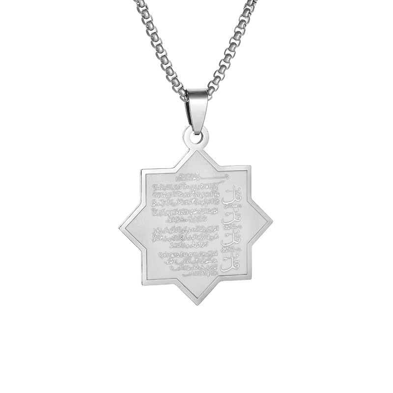 Vintage Stainless Steel Arabic Seven Pointed Star Rune Pendant Necklace Women's Fashion Lucky Amulet Jewelry Gift - color: silvery
