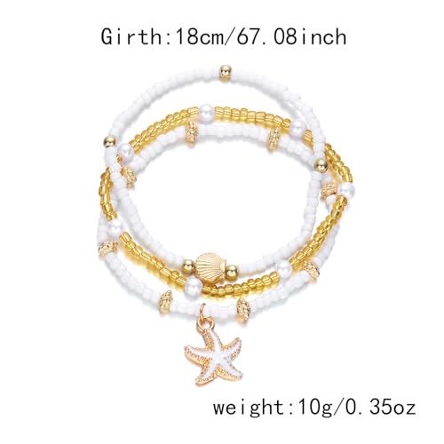 Beach Anklets for Women Boho Beaded Ankle Bracelets Set Adjustable Dainty Gold Anklets Stackable Hawaiian Vacation Beachy Pearl Seashell Starfish Conch Foot Jewelry - color: 3PCS Anklets