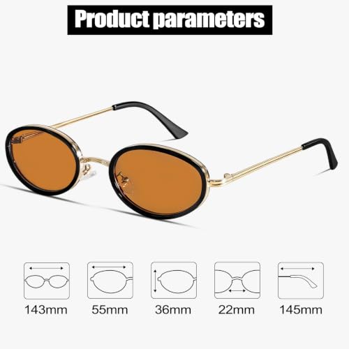boten Retro Oval Sunglasses for Women 90s Small Gold Frame Sun Glasses Lightweight Cute Chic Sunnies - color: Gold Frame-orange Lens