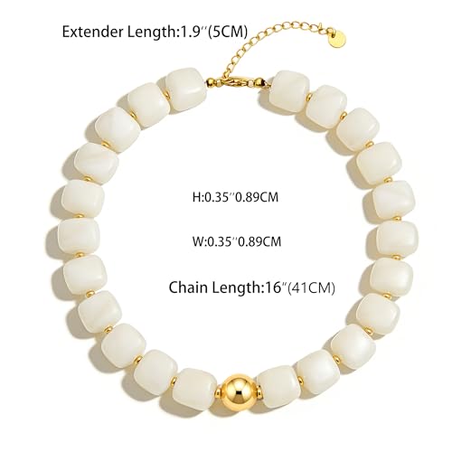 Chunky Beaded Necklace for Women Boho Colorful Statement Choker Necklaces Summer Beach Resin Jewelry Accessories - color: White