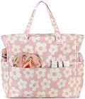 Bluboon Waterproof Beach Tote Pool Bags for Women Ladies Extra Large Carry On Bag With Wet Compartment for Weekender Travel - color: Beige Flowers