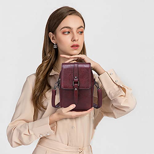myfriday Vintage Crossbody Phone Bag for Women, Small PU Leather Shoulder Purse and Handbag - color: A-burgundy