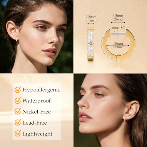 Limerencia Hypoallergenic Implant Grade Titanium G23 Huggie Hoop Earrings, 5A Cubic Zirconia Pure Titanium F136 Hoops for Women Sensitive Ears - color: Gold