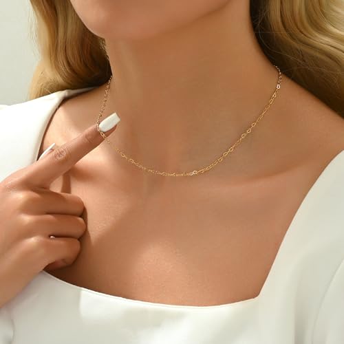 NONAMOIS Gold Chain Necklace for Women Dainty 18K Gold Plated Thin Satellite Beaded Turquoise Necklace Simple Layered Boho Jewelry Christmas Gifts - color: Heart Chain-Gold