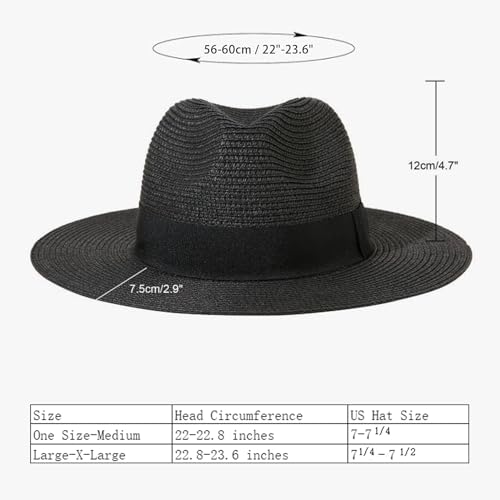 Lanzom Women Wide Brim Straw Panama Roll up Hat Fedora Beach Sun Hat UPF50+ - color: 02-fold Belt Black, size: One Size-Medium
