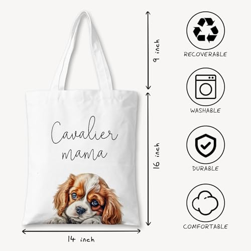 Dog Mama Canvas Tote Bag for Women, Dogs Lover Gift for Dog Mom, Birthday Christmas Cute Rottweiler Gifts For Women. - color: Cavalier Mama (017)