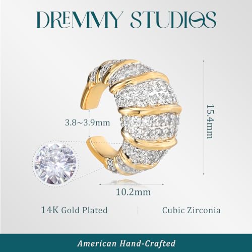 DREMMY STUDIOS Women Ear Cuff Non Piercing | 14K Gold Plated Cubic Zirconia Fake Earrings Wrap Clip on Cartilage Earring | Lightweight Hypoallergenic Jewelry SINGLE EAR CUFF - style: Ear Cuff-3