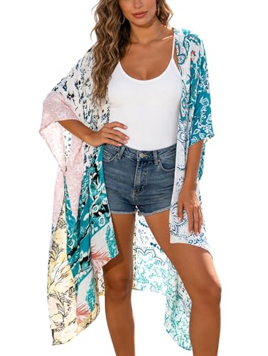 Breezy Lane Kimonos for Women Swimsuit Coverups Beach Cover Up Swimwear Cardigan Summer - color: Blocks D