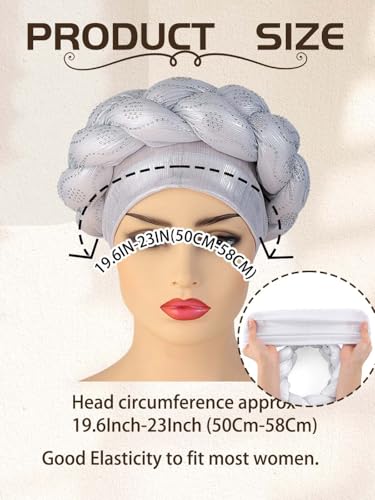 Woeoe African Headwrap Gold Braided Turbans for Women - color: Silver