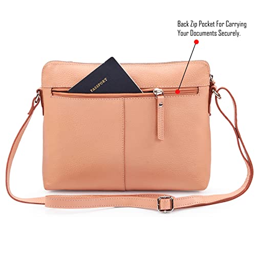 Leather Crossbody Bags for Women Small Soft Genuine Pebbled Sling Shoulder Handbag Crossover Purse with Full Adjustable Strap (Peach Nappa) - color: Peach Nappa