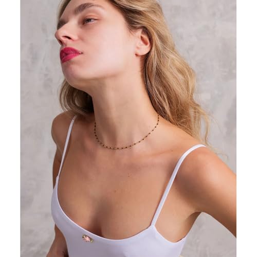 Gold Necklaces for Women Trendy, 14K Gold Plated Dainty Lip Chain Simple Choker Hypoallergenic Waterproof Boho Necklace Fashion Accessories Women Jewelry for Her - color: O chain-black