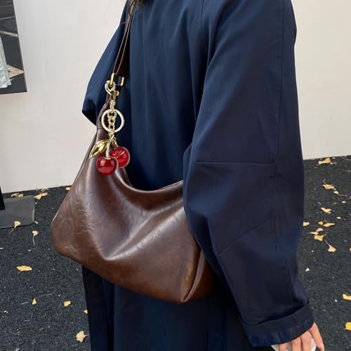 Hobo Bags for Women Leather,Foldable Slouchy Shoulder Purse Crossbody Handbag,Soft Vegan Brown Tote Casual Everyday Handbags - color: Wy22 Upgraded Dark Brown