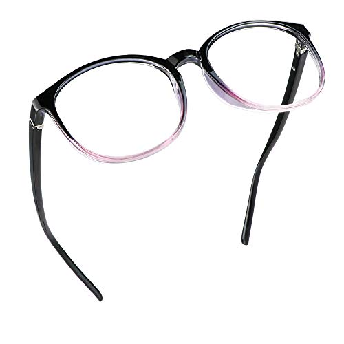 LifeArt Round Blue Light Blocking Glasses, Computer Glasses, Gaming Glasses, TV Glasses for Women Men (Black Purple, 0.25 Magnification) - color: 06_days_black Purple, size: +0.25 Magnification