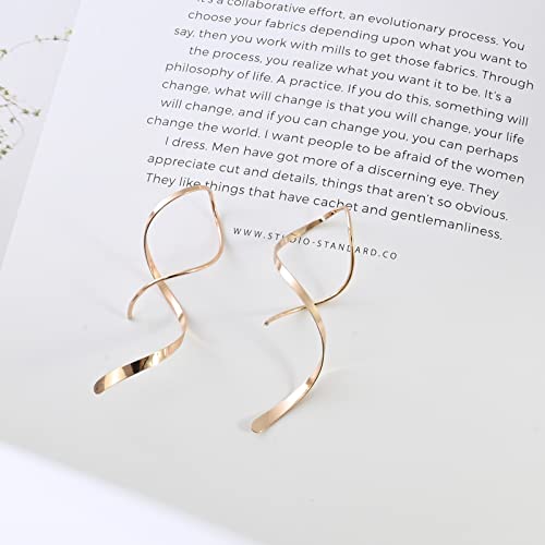 Handmade Spiral Threader Earrings Sterling Silver Hypoallergenic Twisted Pull Through Drop Dangle Earrings for Women - Silver & Gold - color: Gold