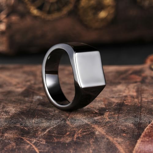 King Will Men's Tungsten Signet Rings Thumb Pinky Biker Band Ring For Men High Polished Plain Wedding Statement Ring Comfort Fit Size 7-12 - color: Gunmetal