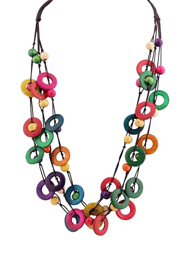MINACHI Colorful Irregular Beaded Long Necklace, Coated Reflective Glass Beads, Bohemian Vintage Chunky Costume Jewelry for Women - style: Necklace NECK.009