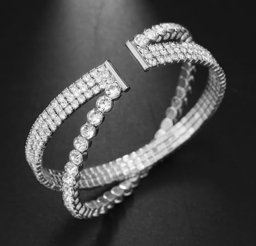 Rhinestone Bracelet for Women MultiLayer Crystal Cuff Bracelet Strand Layered Bracelet - color: Silver 8