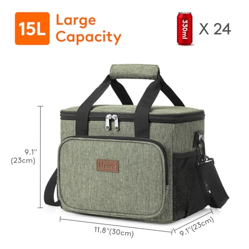 Lifewit Large Lunch Bag, Insulated Lunch Box, Soft Cooler Cooling Tote for Adult Men Women, Dark Green 24-Can (15L) - color: Dark Green, size: Large(15L)