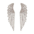 Silver Rhinestone Crystal Bridal Chandelier Long Tassels Dangle Earrings for Wedding - color: silver-4
