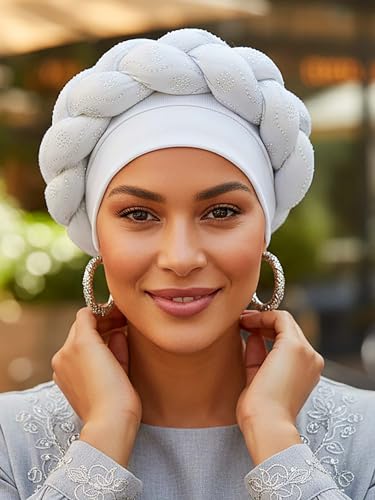 Woeoe African Headwrap Gold Braided Turbans for Women - color: Silver