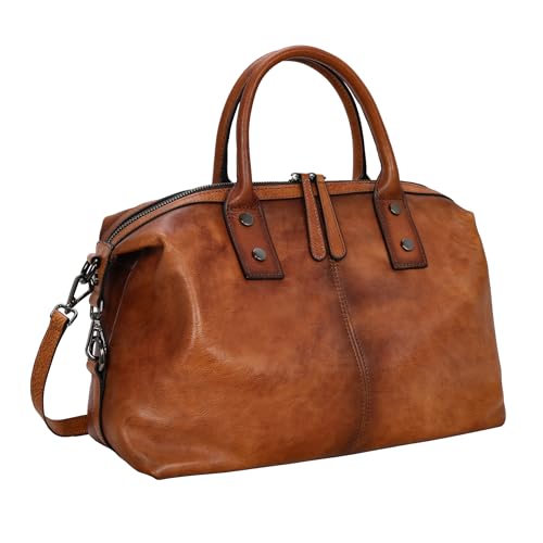 Iswee Genuine Leather Satchel Tote Bag Top Handle Handbag Designer Shoulder Bag Large Capacity Cross Body Bag - color: Light Brown