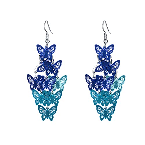 Nine Piece Butterfly Earrings Mix Color Bohemia Style Long Drop Dangle Hook Earrings Lightweight Fashion Style Butterfly Earrings Holiday Gifts Jewelry for Women - color: Blue