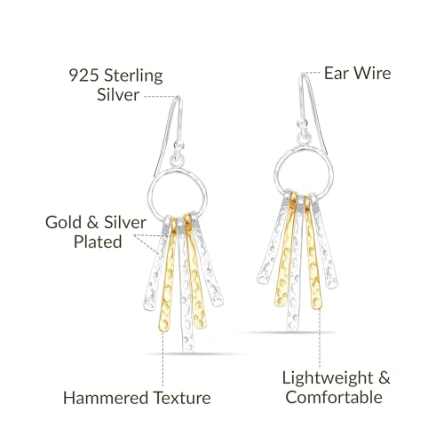 LeCalla 925 Sterling Silver Drop & Dangle Earrings for Women | Handmade Hammered Textured Drop Dangle Earring Jewelry | Women's Hammered Earrings Jewelry for Gift Mom Wife - color: Two-Tone Layered Bar
