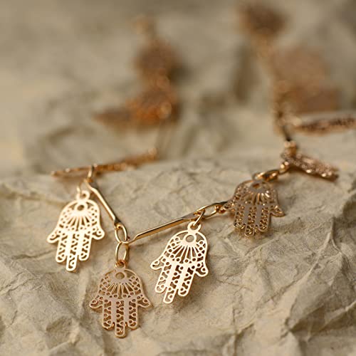 MTMY Gold Anklets for Women 14K Gold Plated Tiny Bead Anklet Colorful Tassel Foot Chain Dainty Adjustable Cute Summer Beach Boho Anklets Jewelry Gift - style: hamsa