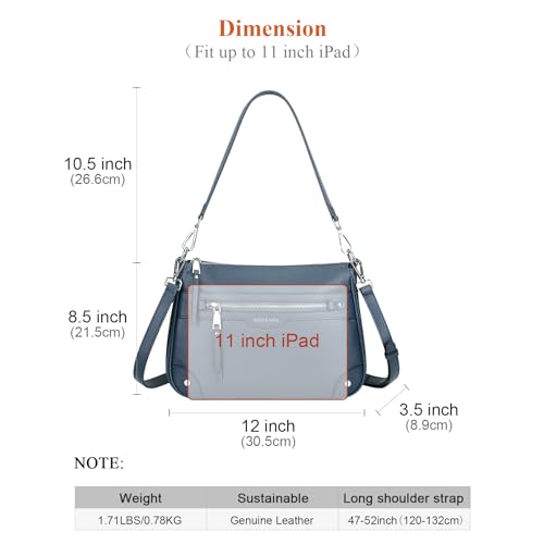 Over Earth Soft Genuine Leather Crossbody Bags for Women Medium Shoulder Purses Hobo Handbags with Multi Pockets - color: 03-indigo Blue