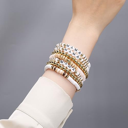 Elegance 11 designs Heishi Beaded Bracelets For Women Polymer Clay Colorful Surfer Stackable Beads Boho Bracelet Summer Beach Jewelry - color: Mama