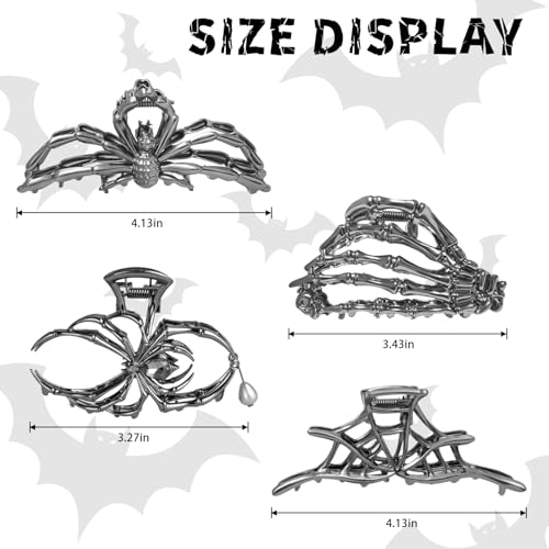 3Pack Metal Black Spider Web hair clips Skeleton Hand Skull Hair Clips for Women And Girls,Goth Accessories for Thick Hair, Claw Clips Hair Accessories Halloween Christmas Gift (Black 3Pcs) - color: Black 3Pcs