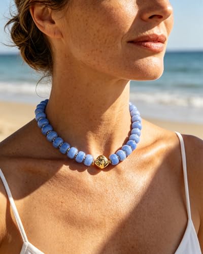 Chunky Beaded Statement Necklace for Women Trendy Colorful Boho Resin Bead Choker Necklaces Summer Handmade Jewelry Gifts Accessories - color: Gold-blue 2