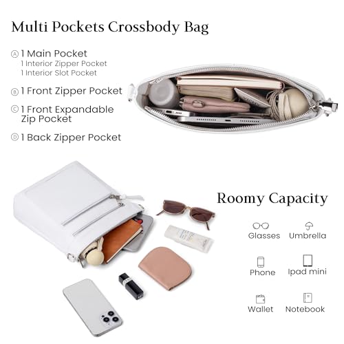 befen Genuine Leather Crossbody Hobo Purse for Women Soft Lightweight Leather Handbags with 2 Removable Straps - color: Y-white